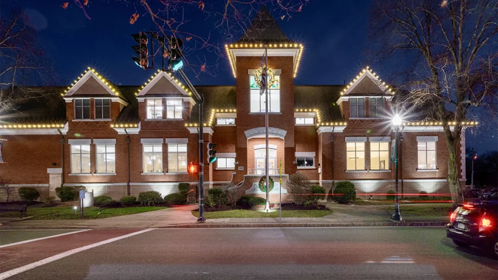 Braintree Town Hall lit up during the Festival of Lights 2024