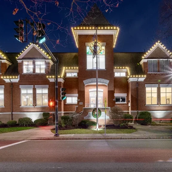 Braintree Town Hall lit up during the Festival of Lights 2024